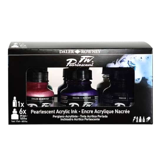 Daler-Rowney® FW Acrylic Ink Pearlescent Set with Empty Marker